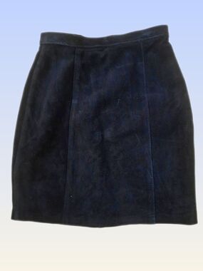 Classic 100% Real Suede Leather Black Mini Skirt 80s Vintage